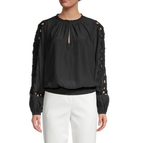 RAMY BROOK Bri Eyelet Lace Sleeve Blouse Navy NWT $325 - Picture 1 of 6